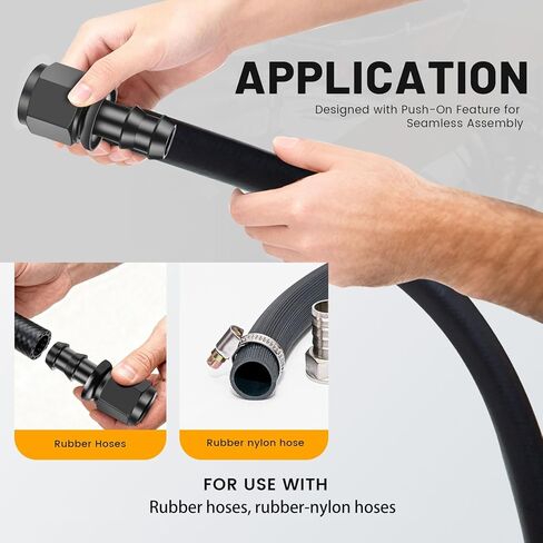 6AN Female to 3/8" Straight Push Lock Hose Fitting End for Rubber Fuel Line, Black Hard Two Stage Barb Aluminum Anodized Connector, Automotive Accessories for Vehicle Fuel Oil Line Modification, 2Pcs in Kuwait