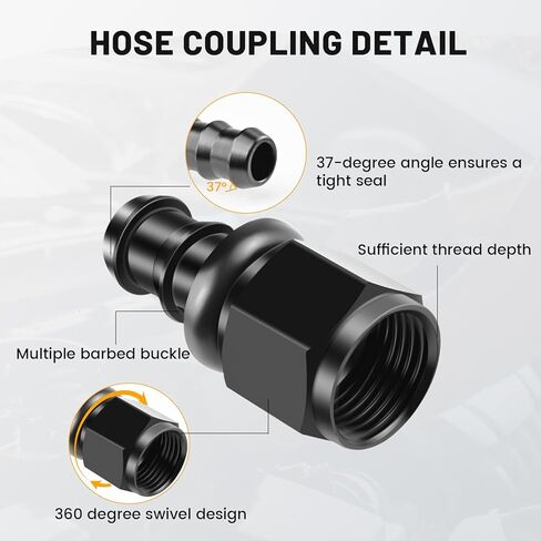 6AN Female to 3/8" Straight Push Lock Hose Fitting End for Rubber Fuel Line, Black Hard Two Stage Barb Aluminum Anodized Connector, Automotive Accessories for Vehicle Fuel Oil Line Modification, 2Pcs in Kuwait