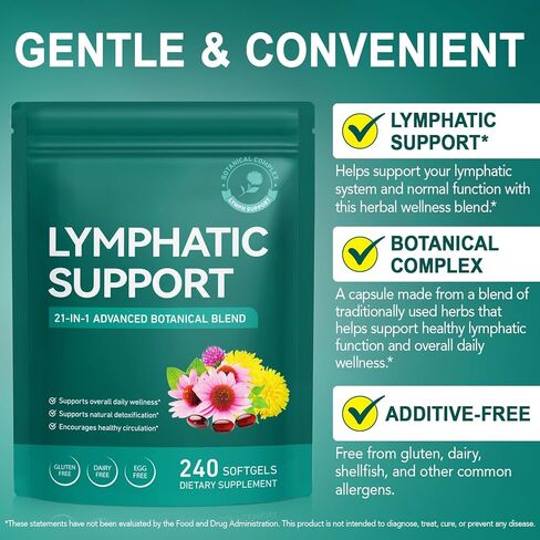 Lymphatic Drainage Supplement, 21-in-1 Advanced Botanical Complex, with Burdock Root, Dandelion, Supports Promotes Healthy Circulation & Circulation, 240 Softgels in Kuwait