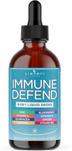 8-in-1 Immune Support Liquid Drops – Elderberry, Turmeric Curcumin, Echinacea, Ginger, Vitamins C & D3, Zinc & B6 – Fast-Absorbing Immune & Antioxidant Support – Vegan, Non-GMO – 4 oz in Kuwait