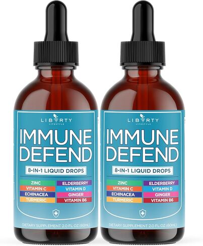 8-in-1 Immune Support Liquid Drops – Elderberry, Turmeric Curcumin, Echinacea, Ginger, Vitamins C & D3, Zinc & B6 – Fast-Absorbing Immune & Antioxidant Support – Vegan, Non-GMO – 4 oz in Saudi Arabia