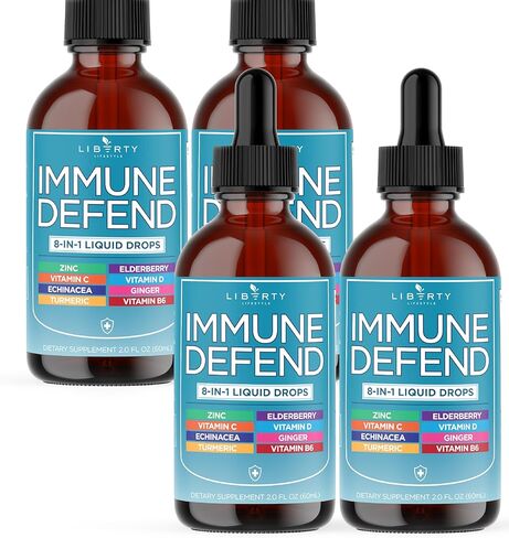 8-in-1 Immune Support Liquid Drops – Elderberry, Turmeric Curcumin, Echinacea, Ginger, Vitamins C & D3, Zinc & B6 – Fast-Absorbing Immune & Antioxidant Support – Vegan, Non-GMO – 4 oz in Saudi Arabia
