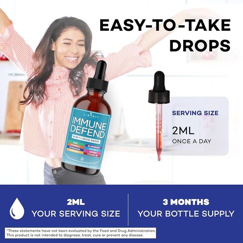8-in-1 Immune Support Liquid Drops – Elderberry, Turmeric Curcumin, Echinacea, Ginger, Vitamins C & D3, Zinc & B6 – Fast-Absorbing Immune & Antioxidant Support – Vegan, Non-GMO – 4 oz in Saudi Arabia