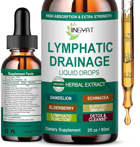 قطرات التصريف اللمفاوي العضوية | مكمل التصريف اللمفاوي 17 في 1 | إشنسا، البلسان، الهندباء | التصريف اللمفاوي الشحمي عالي الامتصاص لدعم المناعة، تنظيف اللمف والتخلص من السموم، 2 أونصة سائلة in Kuwait