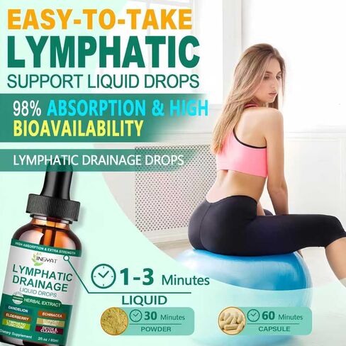 قطرات التصريف اللمفاوي العضوية | مكمل التصريف اللمفاوي 17 في 1 | إشنسا، البلسان، الهندباء | التصريف اللمفاوي الشحمي عالي الامتصاص لدعم المناعة، تنظيف اللمف والتخلص من السموم، 2 أونصة سائلة in Kuwait