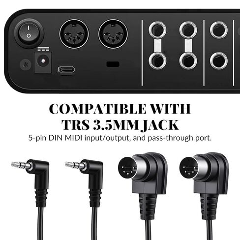 2 حزمة كابلات MIDI 3.5 مم كابل MIDI بزاوية MIDI إلى 3.5 مم كابل TRS مستقيم TRS مقبس ذكر ستيريو إلى 5 دبوس Din محول قابس كابلات صوت لمساحة ضيقة 1.64 قدم/50 سم in Saudi Arabia