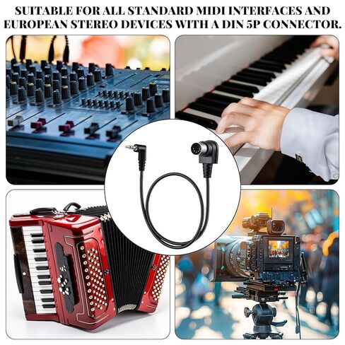 2 حزمة كابلات MIDI 3.5 مم كابل MIDI بزاوية MIDI إلى 3.5 مم كابل TRS مستقيم TRS مقبس ذكر ستيريو إلى 5 دبوس Din محول قابس كابلات صوت لمساحة ضيقة 1.64 قدم/50 سم in Saudi Arabia
