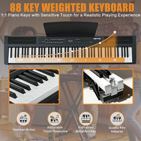 بيانو رقمي مكون من 88 مفتاحًا ومطرقة للوحة المفاتيح، لوحة مفاتيح بيانو كهربائية كاملة الحجم مع حامل قابل للتعديل، لوحة وظيفية قوية، وحدة 3 دواسات للمبتدئين والمتوسطين (أسود) in Kuwait