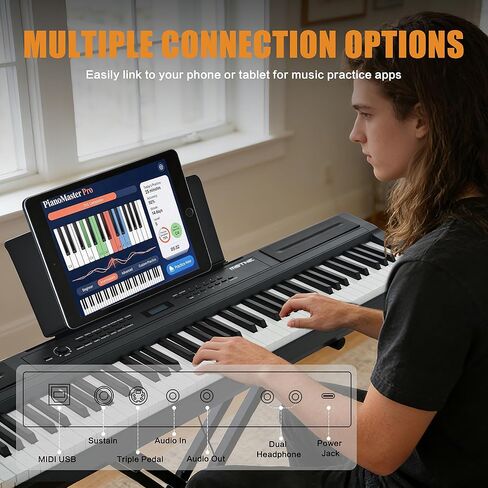 بيانو رقمي مكون من 88 مفتاحًا ومطرقة للوحة المفاتيح، لوحة مفاتيح بيانو كهربائية كاملة الحجم مع حامل قابل للتعديل، لوحة وظيفية قوية، وحدة 3 دواسات للمبتدئين والمتوسطين (أسود) in Kuwait