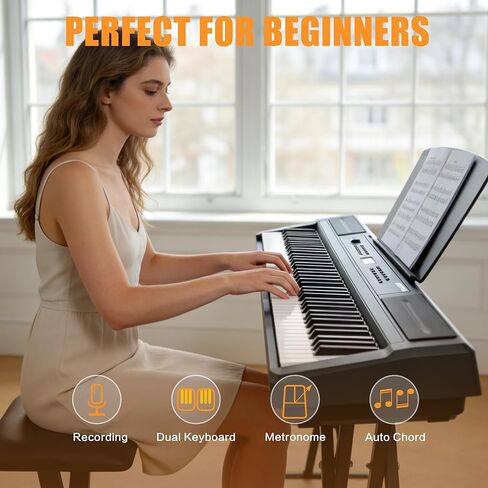 بيانو رقمي مكون من 88 مفتاحًا ومطرقة للوحة المفاتيح، لوحة مفاتيح بيانو كهربائية كاملة الحجم مع حامل قابل للتعديل، لوحة وظيفية قوية، وحدة 3 دواسات للمبتدئين والمتوسطين (أسود) in Kuwait