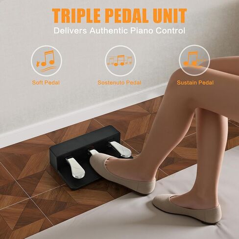 بيانو رقمي مكون من 88 مفتاحًا ومطرقة للوحة المفاتيح، لوحة مفاتيح بيانو كهربائية كاملة الحجم مع حامل قابل للتعديل، لوحة وظيفية قوية، وحدة 3 دواسات للمبتدئين والمتوسطين (أسود) in Kuwait