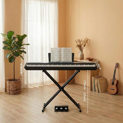 بيانو رقمي مكون من 88 مفتاحًا ومطرقة للوحة المفاتيح، لوحة مفاتيح بيانو كهربائية كاملة الحجم مع حامل قابل للتعديل، لوحة وظيفية قوية، وحدة 3 دواسات للمبتدئين والمتوسطين (أسود) in Kuwait
