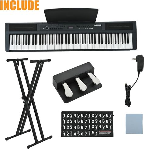 بيانو رقمي مكون من 88 مفتاحًا ومطرقة للوحة المفاتيح، لوحة مفاتيح بيانو كهربائية كاملة الحجم مع حامل قابل للتعديل، لوحة وظيفية قوية، وحدة 3 دواسات للمبتدئين والمتوسطين (أسود) in Kuwait