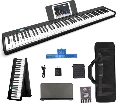 88 Key Keyboard Piano with 128 Sounds,Full Size Semi-Weighted Keys Folding Digital Piano, Portable Electric Piano with USB MIDI, Carry-Bag, Pedal and Piano Lessons for Beginners in Saudi Arabia