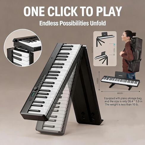 88 Key Keyboard Piano with 128 Sounds,Full Size Semi-Weighted Keys Folding Digital Piano, Portable Electric Piano with USB MIDI, Carry-Bag, Pedal and Piano Lessons for Beginners in Saudi Arabia