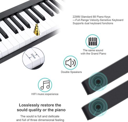 88 Key Keyboard Piano with 128 Sounds,Full Size Semi-Weighted Keys Folding Digital Piano, Portable Electric Piano with USB MIDI, Carry-Bag, Pedal and Piano Lessons for Beginners in Saudi Arabia