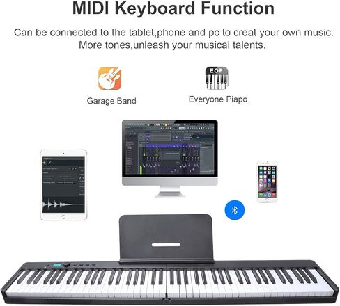 88 Key Keyboard Piano with 128 Sounds,Full Size Semi-Weighted Keys Folding Digital Piano, Portable Electric Piano with USB MIDI, Carry-Bag, Pedal and Piano Lessons for Beginners in Saudi Arabia