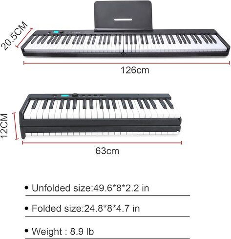 88 Key Keyboard Piano with 128 Sounds,Full Size Semi-Weighted Keys Folding Digital Piano, Portable Electric Piano with USB MIDI, Carry-Bag, Pedal and Piano Lessons for Beginners in Saudi Arabia
