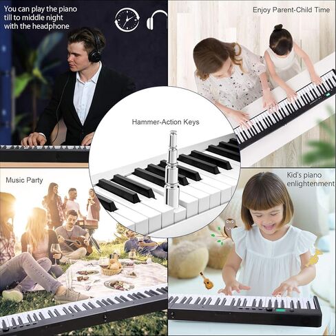 88 Key Keyboard Piano with 128 Sounds,Full Size Semi-Weighted Keys Folding Digital Piano, Portable Electric Piano with USB MIDI, Carry-Bag, Pedal and Piano Lessons for Beginners in Saudi Arabia