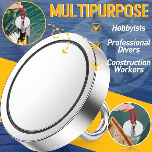 Strong Neodymium Fishing Magnets, 700 lbs Pulling Force, Rare Earth Magnet with Countersunk Hole Eyebolt for Retrieving in River Lake, Beach, Lawn -3 inch in Kuwait