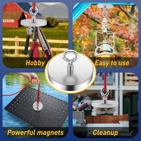 Strong Neodymium Fishing Magnets, 700 lbs Pulling Force, Rare Earth Magnet with Countersunk Hole Eyebolt for Retrieving in River Lake, Beach, Lawn -3 inch in Kuwait