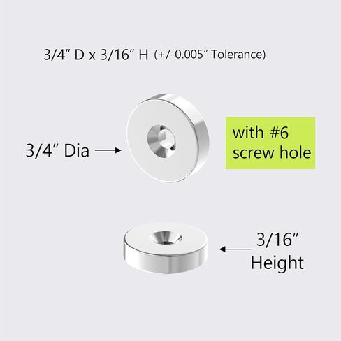 Powerful Rare Earth Ring Magnets, N52-3/4 D x 3/16" H W/#6 Screw Countersunk Hole - 14 Pack, Super Strong Neodymium Mounting Magnets with Countersunk Hole for Tool, Crafts and Cabinet in Saudi Arabia
