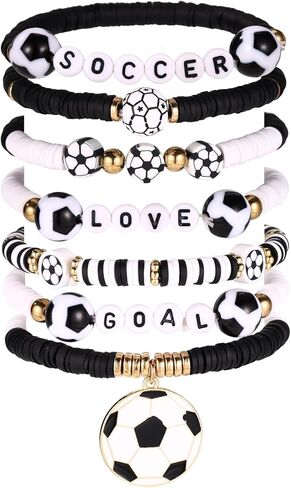 Mikovivi 7pcs Soccer Bracelets for Women, Stackable Elastic Soccer Beaded Bracelet Sport Theme Jewelry Set for Sport Team Lover & Fans Gifts in Saudi Arabia