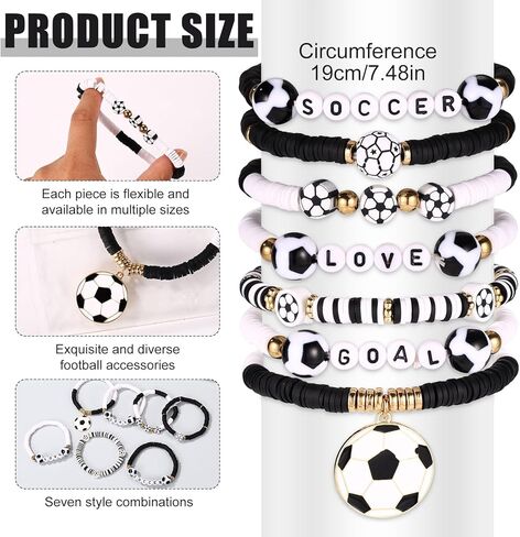 Mikovivi 7pcs Soccer Bracelets for Women, Stackable Elastic Soccer Beaded Bracelet Sport Theme Jewelry Set for Sport Team Lover & Fans Gifts in Saudi Arabia