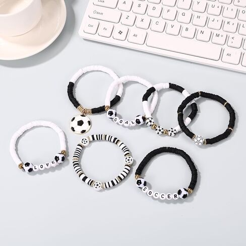 Mikovivi 7pcs Soccer Bracelets for Women, Stackable Elastic Soccer Beaded Bracelet Sport Theme Jewelry Set for Sport Team Lover & Fans Gifts in Saudi Arabia