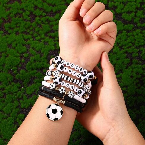 Mikovivi 7pcs Soccer Bracelets for Women, Stackable Elastic Soccer Beaded Bracelet Sport Theme Jewelry Set for Sport Team Lover & Fans Gifts in Saudi Arabia
