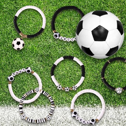 Mikovivi 7pcs Soccer Bracelets for Women, Stackable Elastic Soccer Beaded Bracelet Sport Theme Jewelry Set for Sport Team Lover & Fans Gifts in Saudi Arabia