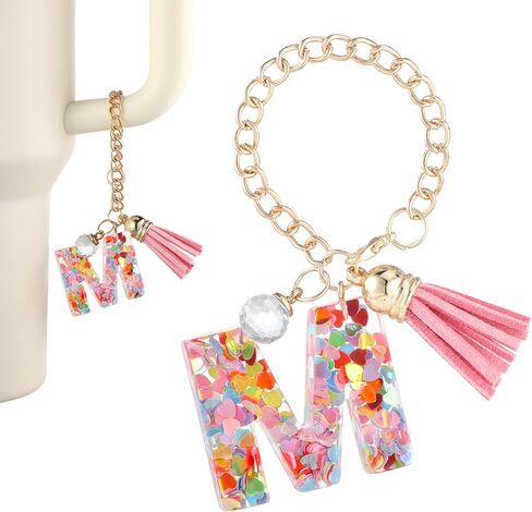 Letter Cup Charm, Cute Initial Letter Charm Cup Initial Keychain Tumbler Handle Accessories for Stanley (M) in Saudi Arabia