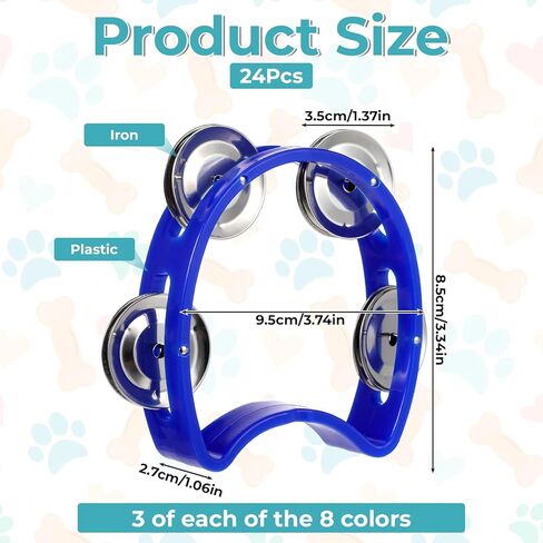 24 PCS Tamborines Musical Instrument Noise Makers, Plastic Percussion Tambourine with 4 Bells, Handheld Percussion Drum Tambourine, 8 Colors Tambourines in Saudi Arabia