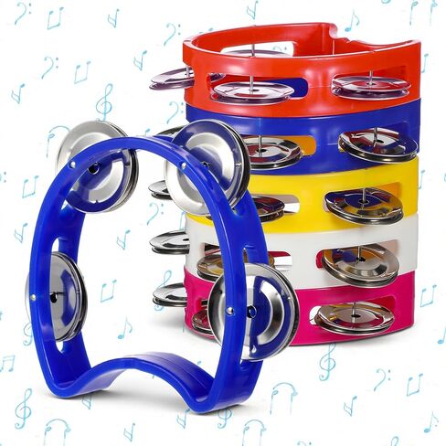 24 PCS Tamborines Musical Instrument Noise Makers, Plastic Percussion Tambourine with 4 Bells, Handheld Percussion Drum Tambourine, 8 Colors Tambourines in Saudi Arabia