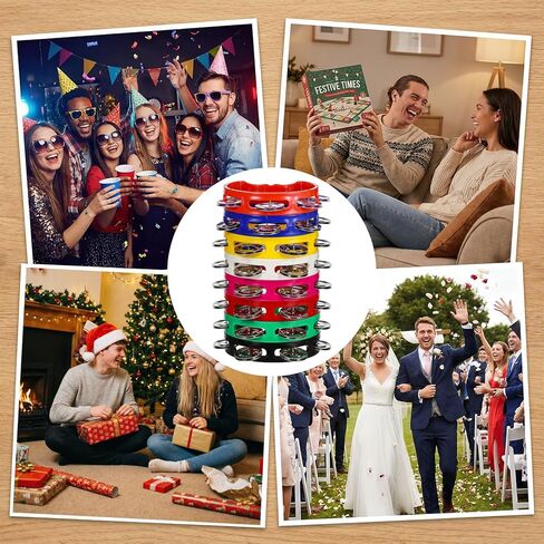 24 PCS Tamborines Musical Instrument Noise Makers, Plastic Percussion Tambourine with 4 Bells, Handheld Percussion Drum Tambourine, 8 Colors Tambourines in Saudi Arabia