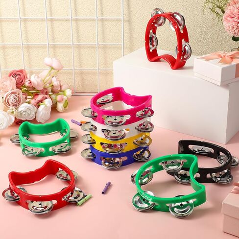 24 PCS Tamborines Musical Instrument Noise Makers, Plastic Percussion Tambourine with 4 Bells, Handheld Percussion Drum Tambourine, 8 Colors Tambourines in Saudi Arabia