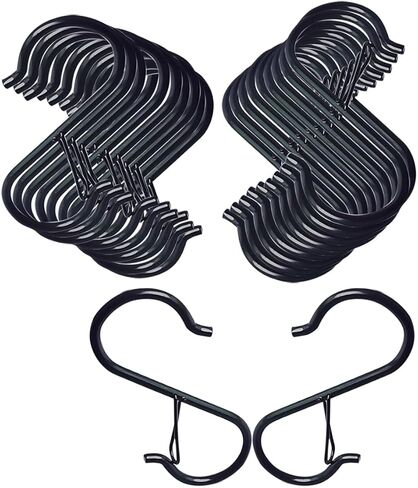 15 Pack S Hooks for Things Hanging, 3.5 inch Heavy Duty Metal S Hooks with Safety Buckle, S Shaped Hooks Pot Rack Closet Hooks for Hanging Plants, Kitchen Utensil, Pot, Pans, Garden Tools (Black) in Saudi Arabia