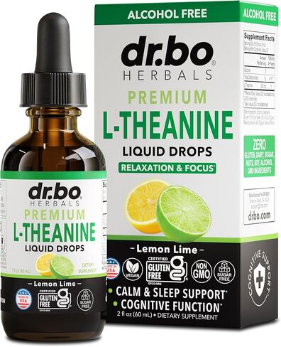 قطرات سائلة من إل ثيانين 200 مجم - مكملات دعم وتركيز طبيعية للنوم للأطفال والكبار - نباتية، غير معدلة وراثيًا، خالية من الغلوتين 200 مجم من مكملات سائلة قطرات إل-ثيانين النقية، مزاج الليثيانين للأطفال 2 أونصة سائلة in Kuwait