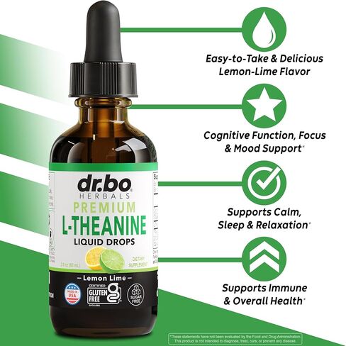 قطرات سائلة من إل ثيانين 200 مجم - مكملات دعم وتركيز طبيعية للنوم للأطفال والكبار - نباتية، غير معدلة وراثيًا، خالية من الغلوتين 200 مجم من مكملات سائلة قطرات إل-ثيانين النقية، مزاج الليثيانين للأطفال 2 أونصة سائلة in Kuwait