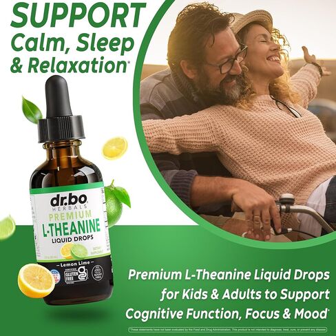 قطرات سائلة من إل ثيانين 200 مجم - مكملات دعم وتركيز طبيعية للنوم للأطفال والكبار - نباتية، غير معدلة وراثيًا، خالية من الغلوتين 200 مجم من مكملات سائلة قطرات إل-ثيانين النقية، مزاج الليثيانين للأطفال 2 أونصة سائلة in Kuwait