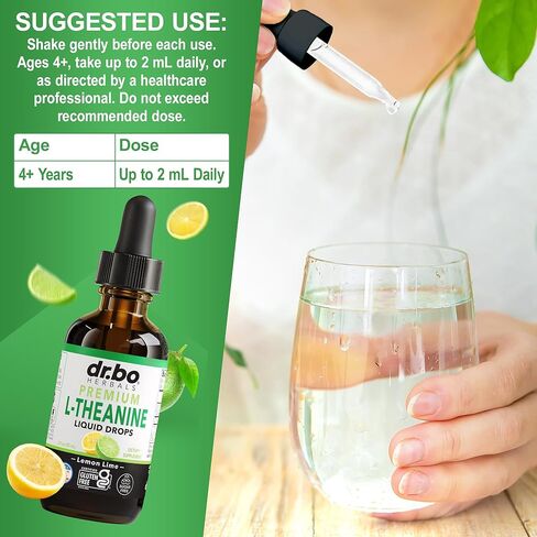 قطرات سائلة من إل ثيانين 200 مجم - مكملات دعم وتركيز طبيعية للنوم للأطفال والكبار - نباتية، غير معدلة وراثيًا، خالية من الغلوتين 200 مجم من مكملات سائلة قطرات إل-ثيانين النقية، مزاج الليثيانين للأطفال 2 أونصة سائلة in Kuwait