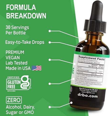 قطرات سائلة من إل ثيانين 200 مجم - مكملات دعم وتركيز طبيعية للنوم للأطفال والكبار - نباتية، غير معدلة وراثيًا، خالية من الغلوتين 200 مجم من مكملات سائلة قطرات إل-ثيانين النقية، مزاج الليثيانين للأطفال 2 أونصة سائلة in Kuwait