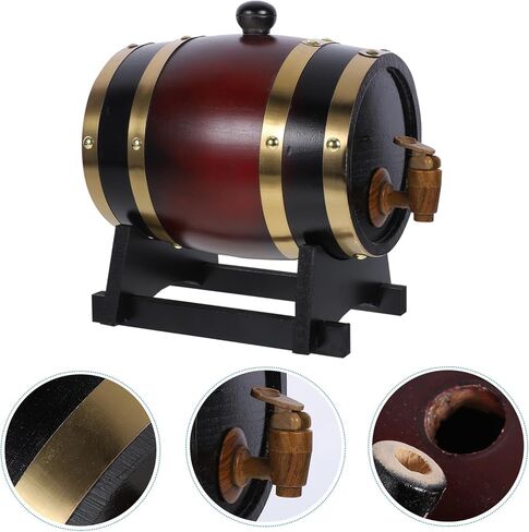 BESTOYARD Wooden Wine Barrel Dispenser Set 1.5L Oak Wood Aging Barrel for Beer Red Wine Rustic Decor for Home Bar Parties in Saudi Arabia