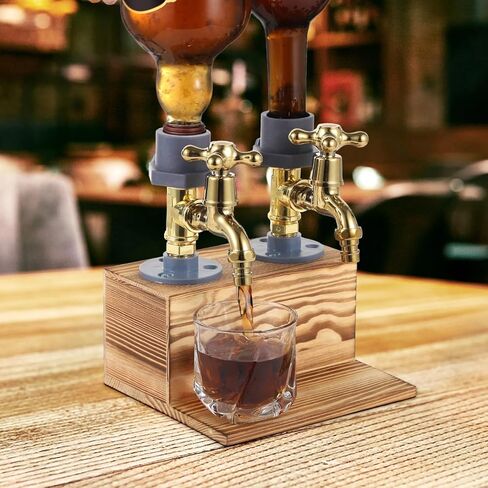 Whiskey Liquor Dispenser in Rustic Wood, Faucet Style Drink Dispenser with 2 Faucets for Home and Bars in Saudi Arabia