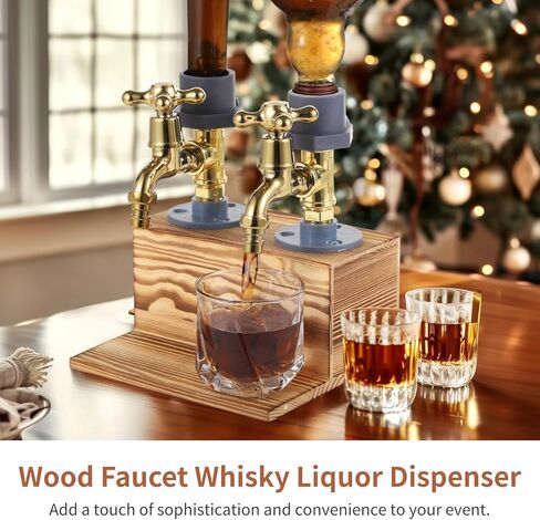 Whiskey Liquor Dispenser in Rustic Wood, Faucet Style Drink Dispenser with 2 Faucets for Home and Bars in Saudi Arabia