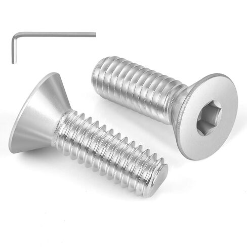 50 PCS #8-32 x 1/2" Flat Head Socket Cap Screws Bolts, Countersunk Allen Bolts, Stainless Steel 304, Full Thread, Bright Finish, Screwdriver Included in Kuwait