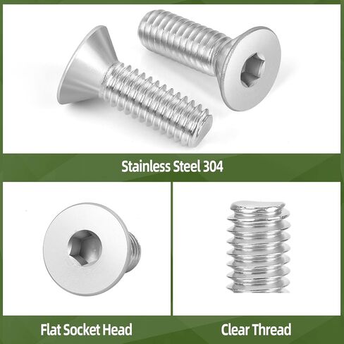 50 PCS #8-32 x 1/2" Flat Head Socket Cap Screws Bolts, Countersunk Allen Bolts, Stainless Steel 304, Full Thread, Bright Finish, Screwdriver Included in Kuwait
