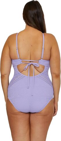 BECCA ETC. Color Play - Women's Plus Size High Neck Crochet Tummy Control One Piece Swimsuit, Adjustable, Tie Back, Bathing Suits for Women, Bellflower, 0X in Saudi Arabia