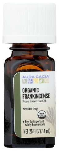 Aura Cacia 100% Pure Frankincense Essential Oil | Certified Organic, GC/MS Tested for Purity | 7.4 ml (0.25 fl. oz.) | Boswellia Sacra in Saudi Arabia