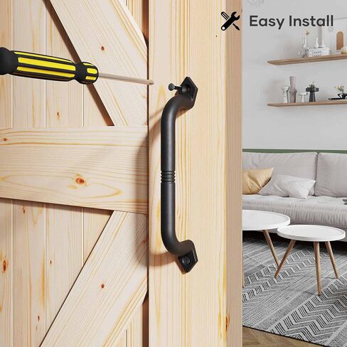 EaseLife 10" Barn Door Pull Handle, Gate Handles, Rustic Black Aluminum Grab, Easy Install in Saudi Arabia